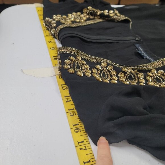 French Connection Womens Silk Beaded Mini Dress Size 4 Black Boho Coachella - Picture 9 of 12